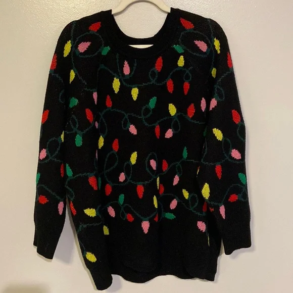 Torrid Women Christmas Lights Sweater Sz 1 or 14/16 Black Knit Holiday - Picture 1 of 10